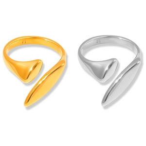 Minimalist gold and silver open rings with elegant teardrop design and M engraving