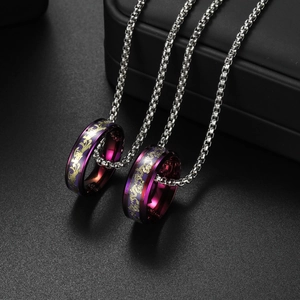 Dragon Ring Pendant Necklace Stainless Steel Purple Gold Engraved Chinese Style Jewelry For Couples Retro Novelty