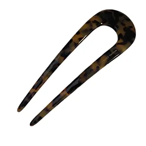 Classic tortoiseshell acetate U-shaped hair pin for French style bun hairstyling