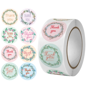Round Floral Thank You Stickers For Gift Wrapping Envelope Sealing Labels Floral Wreath Decorative Stationery Adhesive Stickers