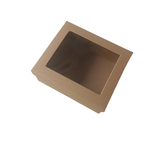 Brown kraft gift box with transparent window and rectangular lid for product display