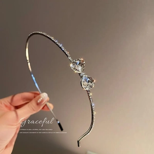 Rhinestone Bow Headband Elegant Alloy Heart Crystal Sparkling Thin Hairband Hair Accessories Wedding Party For Women