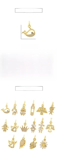 Detail of 18K gold plated copper charms with zircon inlays for DIY jewelry making