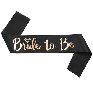 Elegant black satin bride to be sash with rose gold lettering and diamond graphic icon