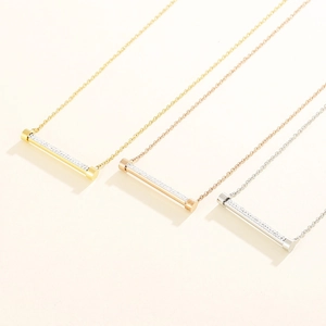 Collier Pendentif Barre Pour Femme Acier Inoxydable 316L Zircon Incrusté Bijoux Géométriques Minimalistes