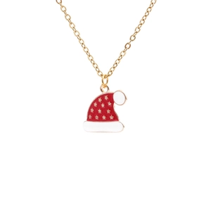Collier doré avec pendentif bonnet de Noël en émail rouge et blanc et motif étoile