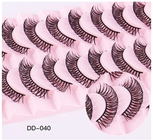 Detailed view of 10 pairs of Russian volume false eyelashes with DD-040 style curls