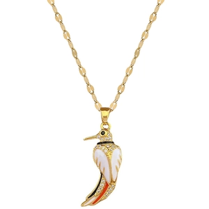 Luxury woodpecker pendant necklace in gold stainless steel with colorful enamel and crystals