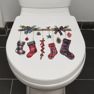 Christmas stocking wall stickers for toilet lid decoration with festive pine cones and stars