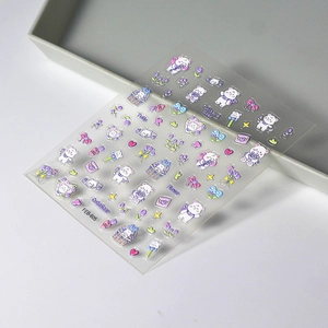 Cute cartoon bear and tulip nail art stickers with embossed 5D floral patterns