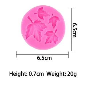 Pink silicone maple leaf mold for fondant cake decorating, 6.5cm diameter with 4 leaf patterns