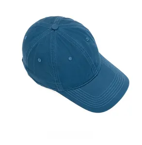 Top view of washed cotton baseball cap with six-panel structure and embroidered eyelets