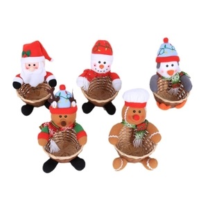 Christmas candy baskets with Santa, Snowman, Penguin and Reindeer plush decorations