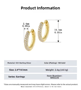 Macro detail of S925 sterling silver U-shaped earrings with CZ stones and 14.1mm dimensions