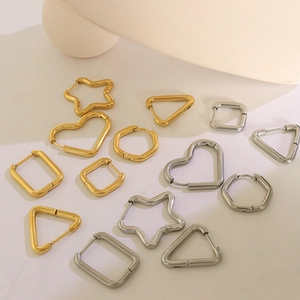 Minimalist gold and silver titanium steel earrings in heart star and geometric shapes