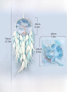 Detailed view of handmade crystal dream catcher with size dimensions and packaging