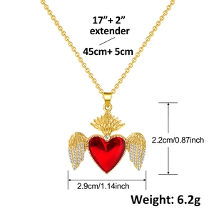 Detailed view of red heart pendant necklace with dimensions 2.2cm x 2.9cm and weight 6.2g