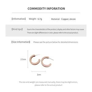 Detailed size specifications for 14k gold plated C-shaped earrings with zircon stones