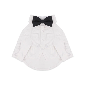 Formal white dog shirt with black bow tie for festive occasions and weddings