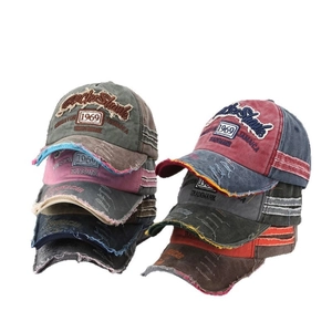 Vintage washed cotton 1969 baseball caps with frayed edges in multiple colors