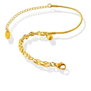 Minimalist Double Layer Chain Bracelet 18K Gold Plated Stainless Steel Gold Ball Pendant Dainty Jewelry For Women
