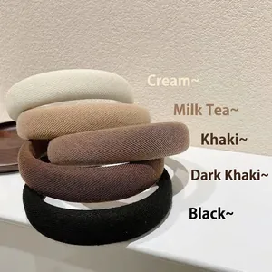 Thick Padded Headband Wide Sponge Hair Band Solid Color Retro High Skull Top Styling Accessory For Women Handmade