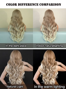 Lace wig color comparison in dark, indoor natural, natural, and warm lighting