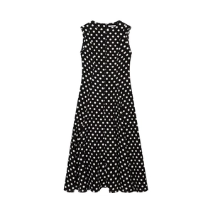 Elegante abito midi nero a pois senza maniche con silhouette a A di ZEDERI