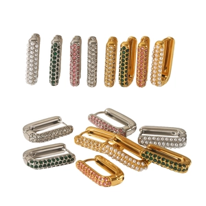 18K gold and silver rectangular earrings with colorful gemstones and pearls