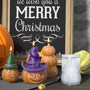 Halloween pumpkin silicone molds for candles featuring wizard hats and stacked designs