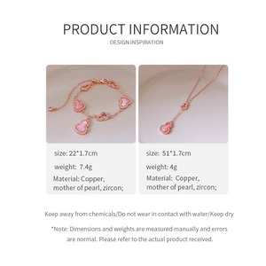 Detailed view of rose gold gourd jewelry set with zircon and mother of pearl inlay