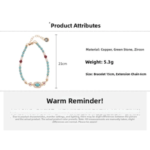 Detail of beaded bracelet showing material, weight 5.3g and 21cm length dimensions