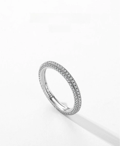 Detailed view of S925 sterling silver ring with three rows of micro-pave white zircons