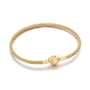 3mm golden braided stainless steel wire bracelet with lucky charm heart clasp