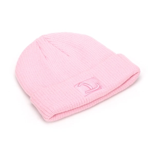 Berretto in maglia a coste rosa con ricamo lettera D e risvolto per caldo inverno