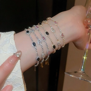 Elegant adjustable bracelets with oval zircon stones in silver finish for women