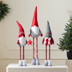 Three Christmas gnomes with telescopic legs in red and grey colors for home decor