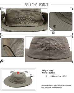 Détails du panneau en maille respirante et du cordon ajustable sur le chapeau en coton