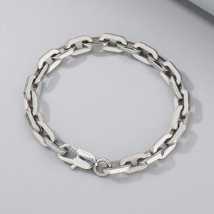 Polished silver stainless steel square link chain bracelet with durable lobster clasp