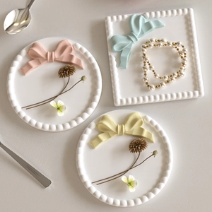 Pastel bow resin jewelry trays with polka dot edge for creative DIY home decor