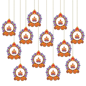 Decorazioni sospese Diya in carta colorata con motivi mandala per la festa di Diwali