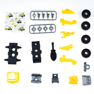 DIY assembly engineering vehicle toy set with excavator and bulldozer parts flat layout
