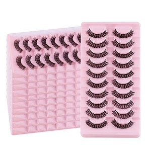 Set of 10 pairs of Russian volume false eyelashes in a pink tray with natural curl style