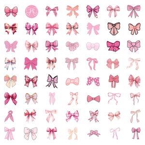 55-piece set of pink coquette bow stickers in various styles for DIY decoration