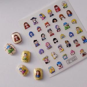 5D embossed nail stickers featuring cartoon versions of classic world famous paintings