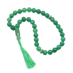 Natural green agate crystal bead bracelet with elegant green silk tassel on white background