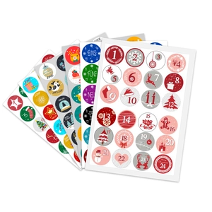 Christmas countdown stickers 1-24 with festive deer and Santa for advent gift bags