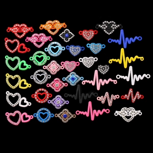 Alloy Rhinestone Heart EKG Heartbeat DIY Jewelry Connectors Charms For Bracelet Necklace Making Enamel Colorful