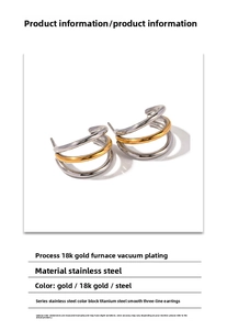 Détails de boucles d'oreilles créoles à trois rangs en acier doré 18K et argenté