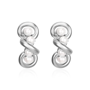 Boucles d'oreilles élégantes en acier inoxydable torsadé avec perles et fini argenté